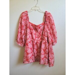 Cato‎ Women's Plus Size Top Orange w/White Leaves Accent